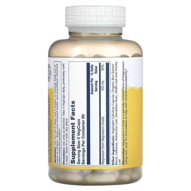 Solaray, цитрат магния, 400 мг, 180 растительных капсул (133 мг в 1 капсуле)