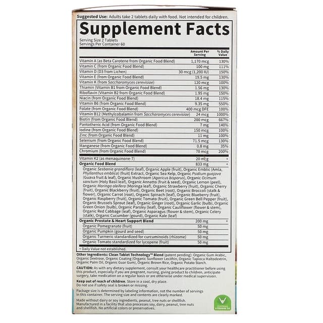 Garden of Life, MyKind Organics, мультивитамины из цельных продуктов для мужчин от 40 лет, 60 веганских таблеток