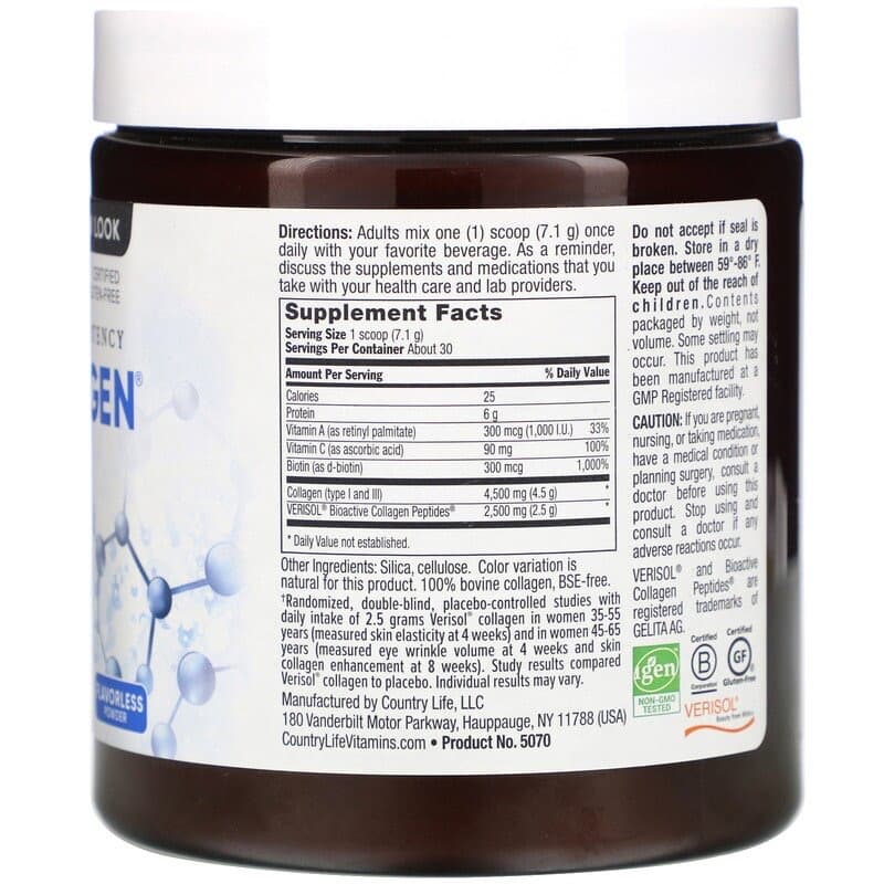 Country Life, Maxi-Collagen Коллаген 7000 Powder, Flavorless, 7.5 oz (213 g)