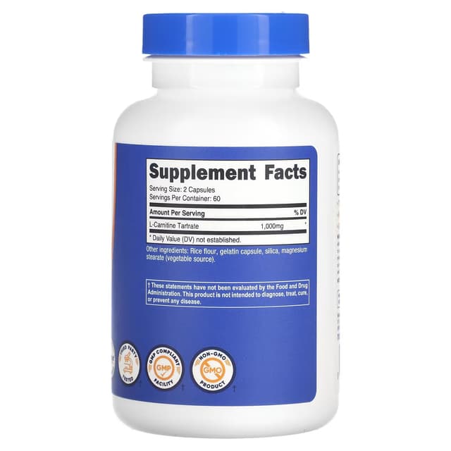 Nutricost, L-карнитин тартрат, 1000 мг, 120 капсул