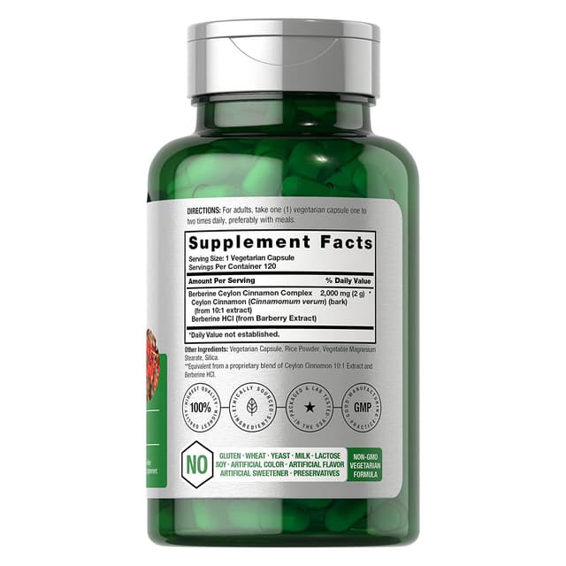 Horbaach - берберин плюс цейлонская корица | 2000мг | 120 растительных капсул | Вегетарианская добавка, не содержащая ГМО и глютена | Берберин Комплекс