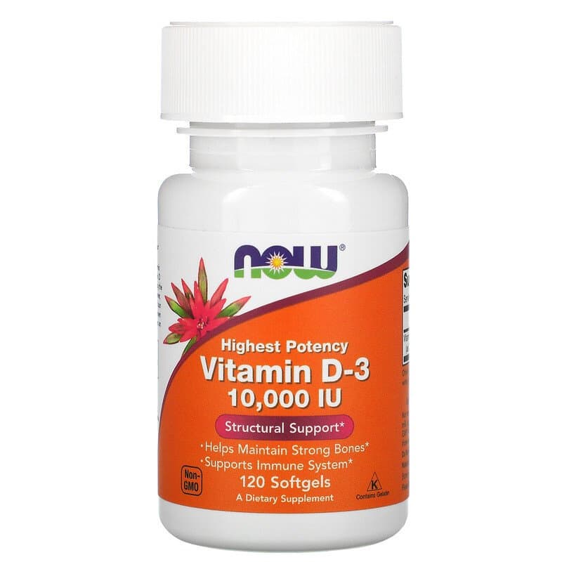 Now Foods, Витамин D-3 высшей эффективности, 10 000 МЕ, 120 мягких таблеток