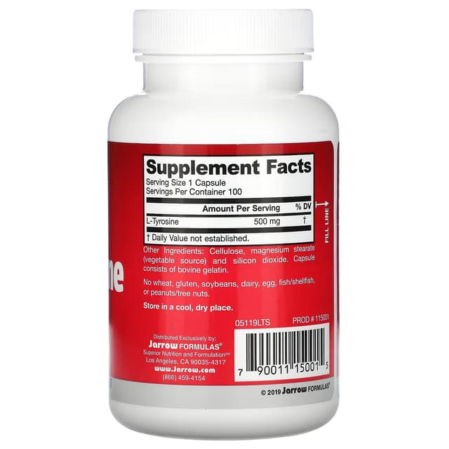 Jarrow Formulas, L-тирозин, 500 мг, 100 капсул