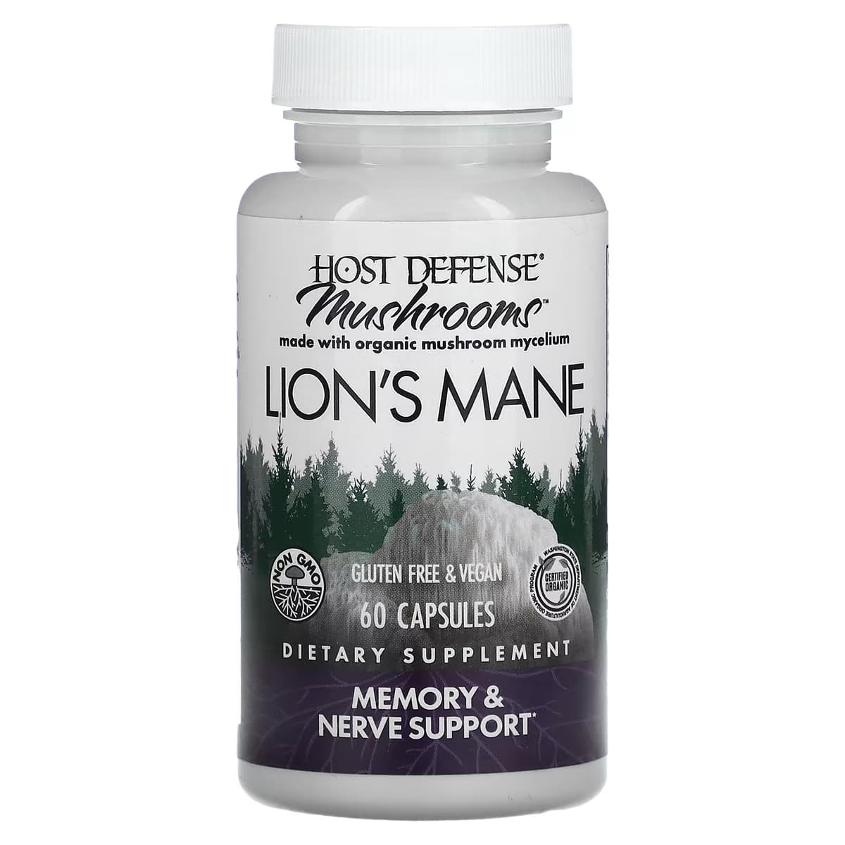 Fungi Perfecti Host Defense, ежовик гребенчатый, поддержка памяти и нервной системы, 60 вегетарианских капсул