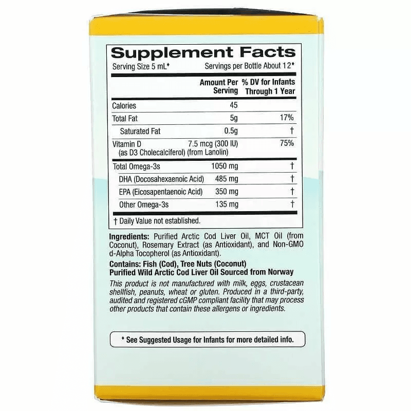 DHA для младенцев, омега-3 с витамином Д3, Baby's DHA, California Gold Nutrition, 1050 мг, 59 мл