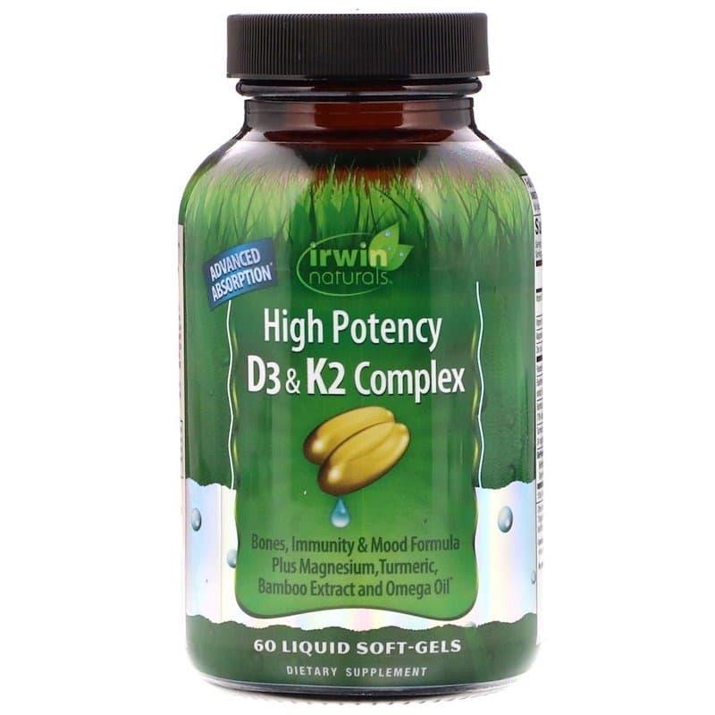 Irwin Naturals, Высокоэффективный комплекс D3 и K2, 60 мягких таблеток с жидкостью