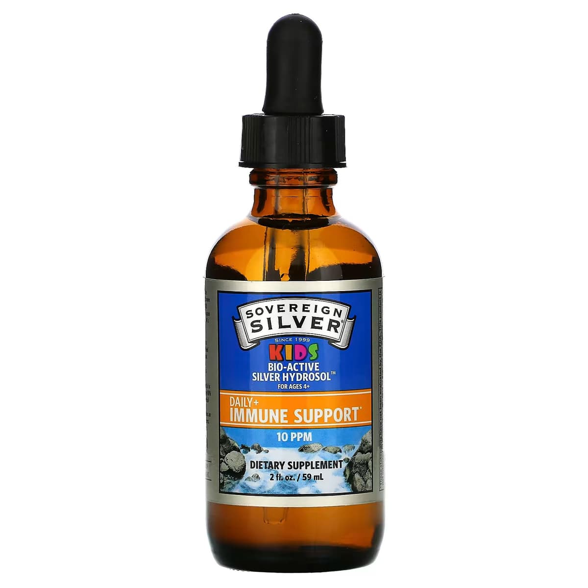 Sovereign Silver, Bio-Active Silver Hydrosol, поддержка иммунитета, для детей от 4 лет, 10 част./млн, 59 мл