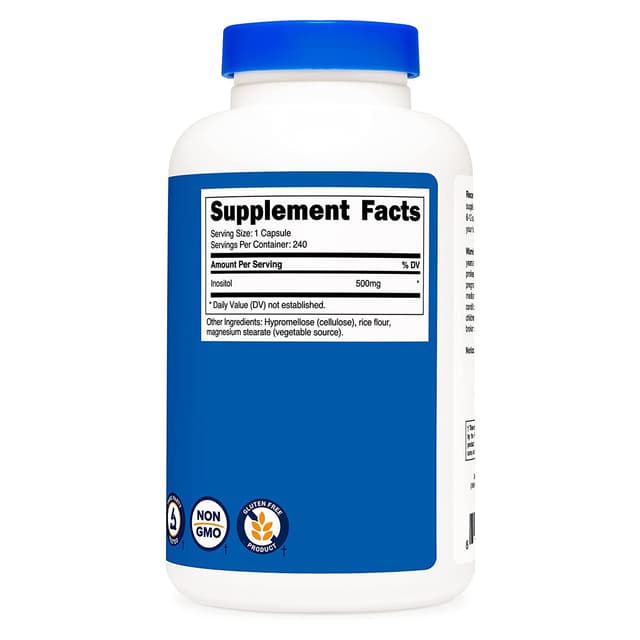 Nutricost Inositol Capsules 500 мг, 240 капсул - вегетарианские капсулы, без ГМО, без глютена (мио-инозитол)