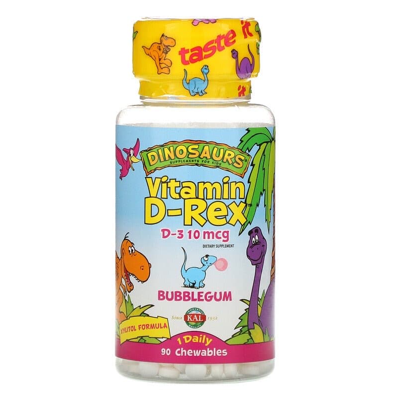 KAL, Vitamin D-Rex, Bubblegum, 400 МЕ, 90 жевательных таблеток