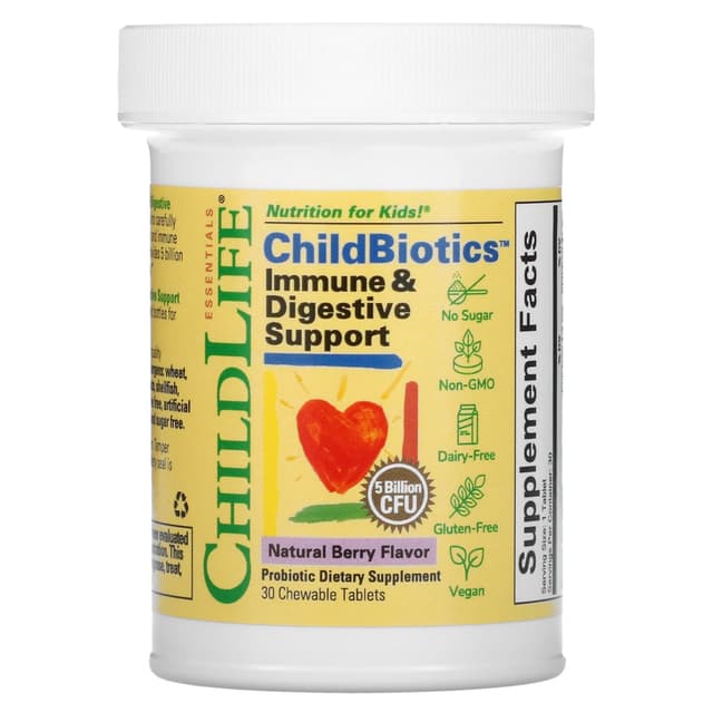 ChildLife Essentials, LiveBiotics, поддержка иммунитета и пищеварения, натуральный ягодный вкус, 5 млрд КОЕ, 30 жевательных таблеток