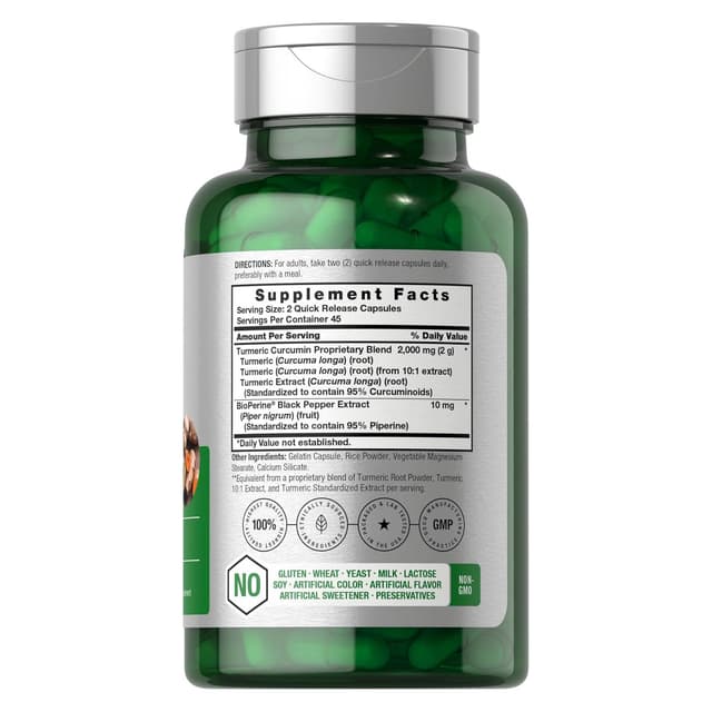 Horbaach Куркума Куркумин с черным перцем 2000 мг | 90 капсул | Комплексная добавка с биоперином | Без ГМО, без глютена