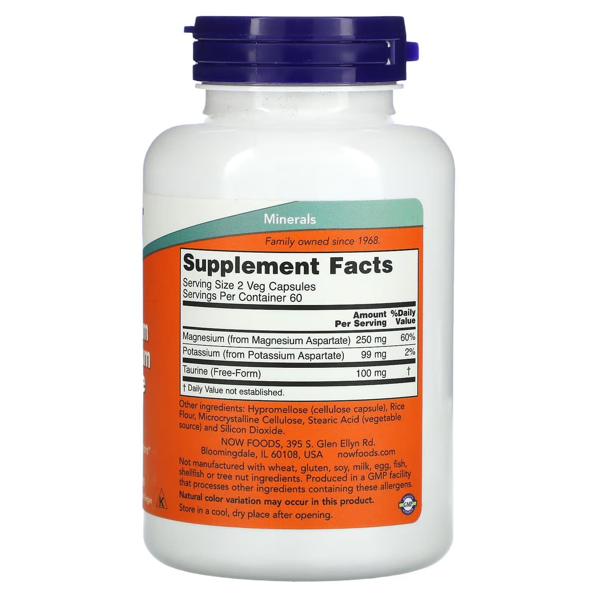 Now Foods, Аспартат магния и калия, 120 растительных капсул