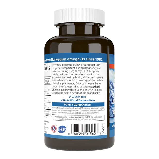 Carlson's Mother's DHA 500 мг DHA поддерживает здоровье мамы и ребенка, 60 шт