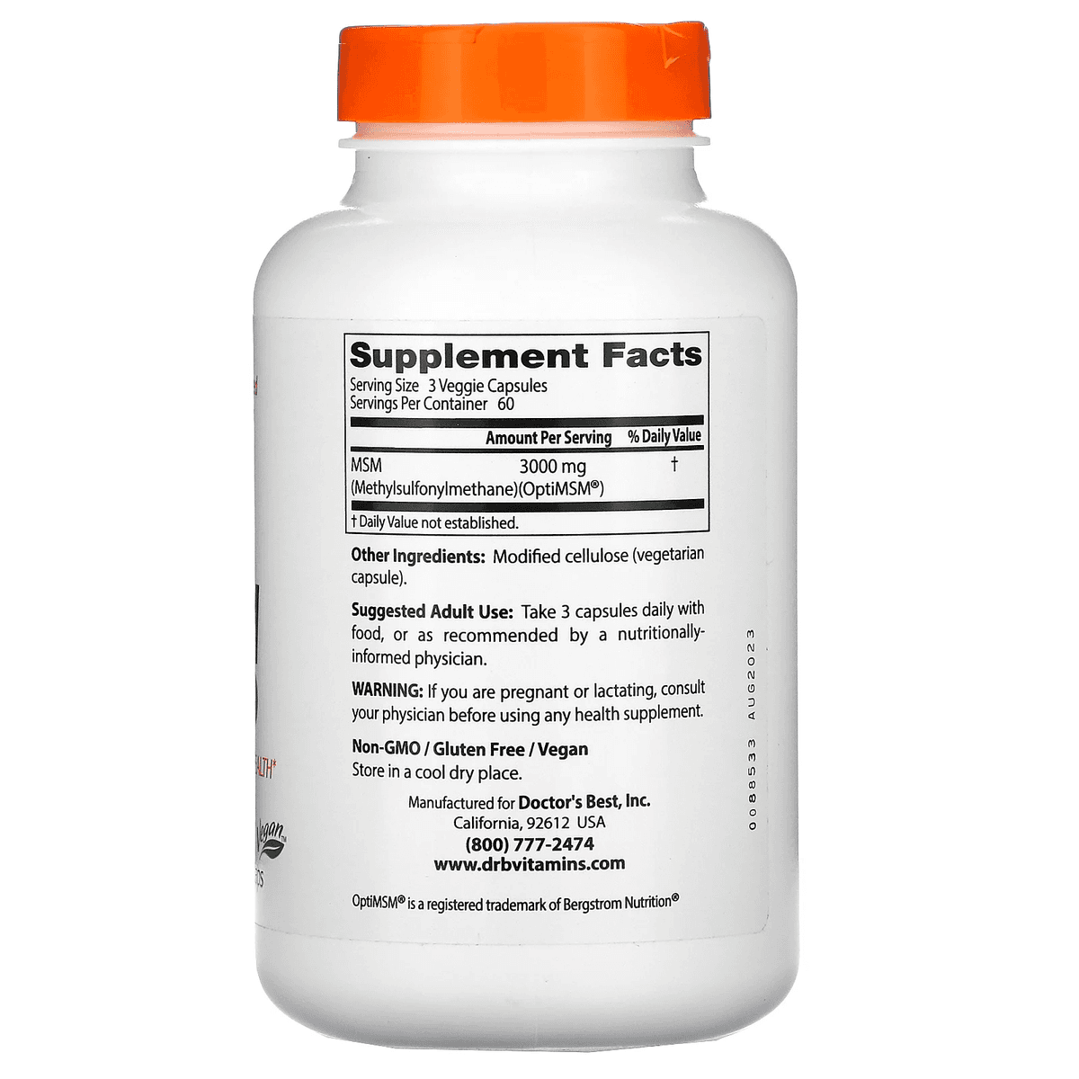 Doctor's Best, МСМ с OptiMSM, 1000 мг, 180 растительных капсул