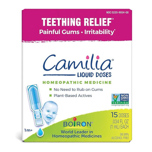 Boiron, Camilia, средство для снятия боли при прорезывании зубов, для младенцев от 1 месяца и старше, 15 заранее отмеренных жидких доз, 1 мл (0,34 унций) порция