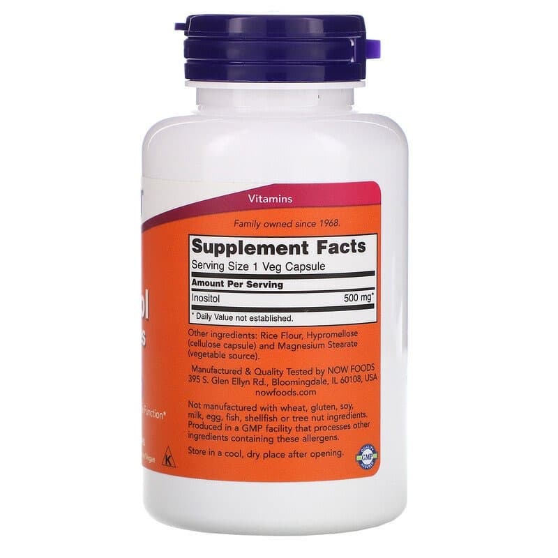 Now Foods, Инозитол в капсулах, 500 мг, 100 вегетарианских капсул