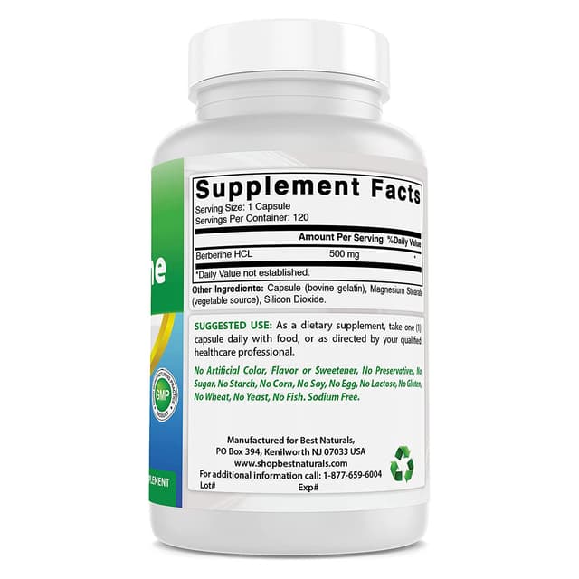 Best Naturals Берберин 500 мг 120 капсул - поддерживает иммунную функцию, сердечно-сосудистую и желудочно-кишечную функцию (120 штук)