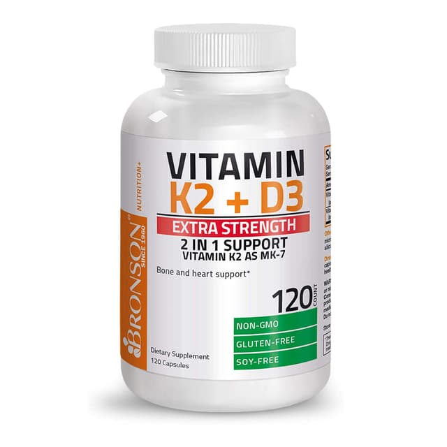 Bronson Витамин K2 (MK7) с дополнительной силовой добавкой D3 без ГМО 10 000 МЕ витамина D3 и 120 мкг витамина K2 MK-7 Витамин D и K, 120 капсул
