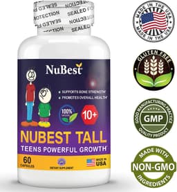 NuBest Tall 10+ Advanced Growth Formula - мощная поддержка прочности костей - для детей (10+) и подростков, которые ежедневно пьют молоко - расти сильными и оставаться здоровыми - 60 капсул