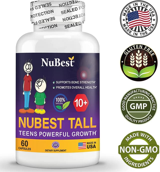 NuBest Tall 10+ Advanced Growth Formula - мощная поддержка прочности костей - для детей (10+) и подростков, которые ежедневно пьют молоко - расти сильными и оставаться здоровыми - 60 капсул