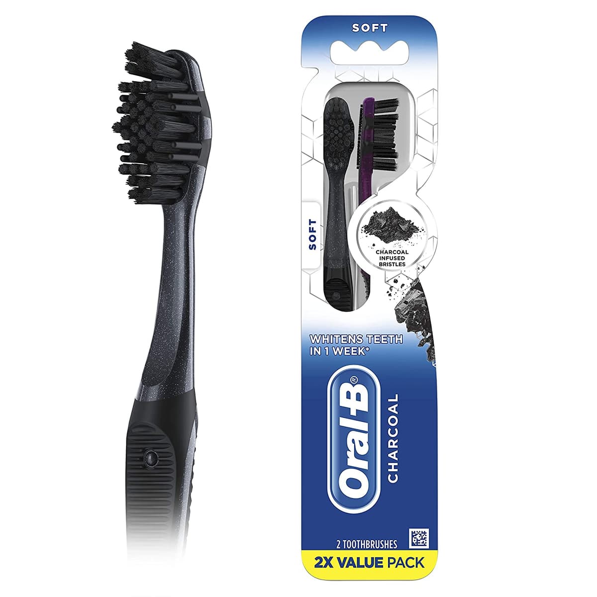 Зубная щетка Oral-B Charcoal Whitening Therapy, мягкая, 2 штуки