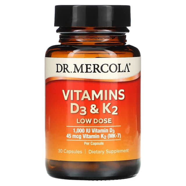 Dr. Mercola, витамины D3 и K2, 30 капсул
