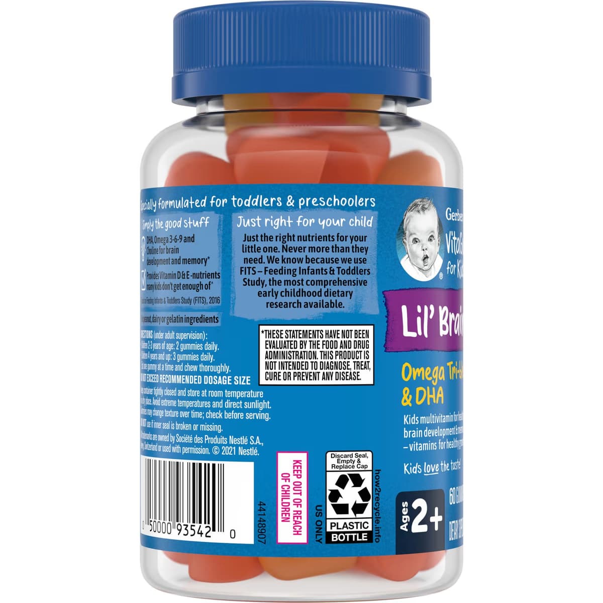 Gerber, Lil Brainies, смесь трех омега жирных кислот и ДГК, мультивитаминная добавка, для детей от 2 лет, 60 жевательных конфет