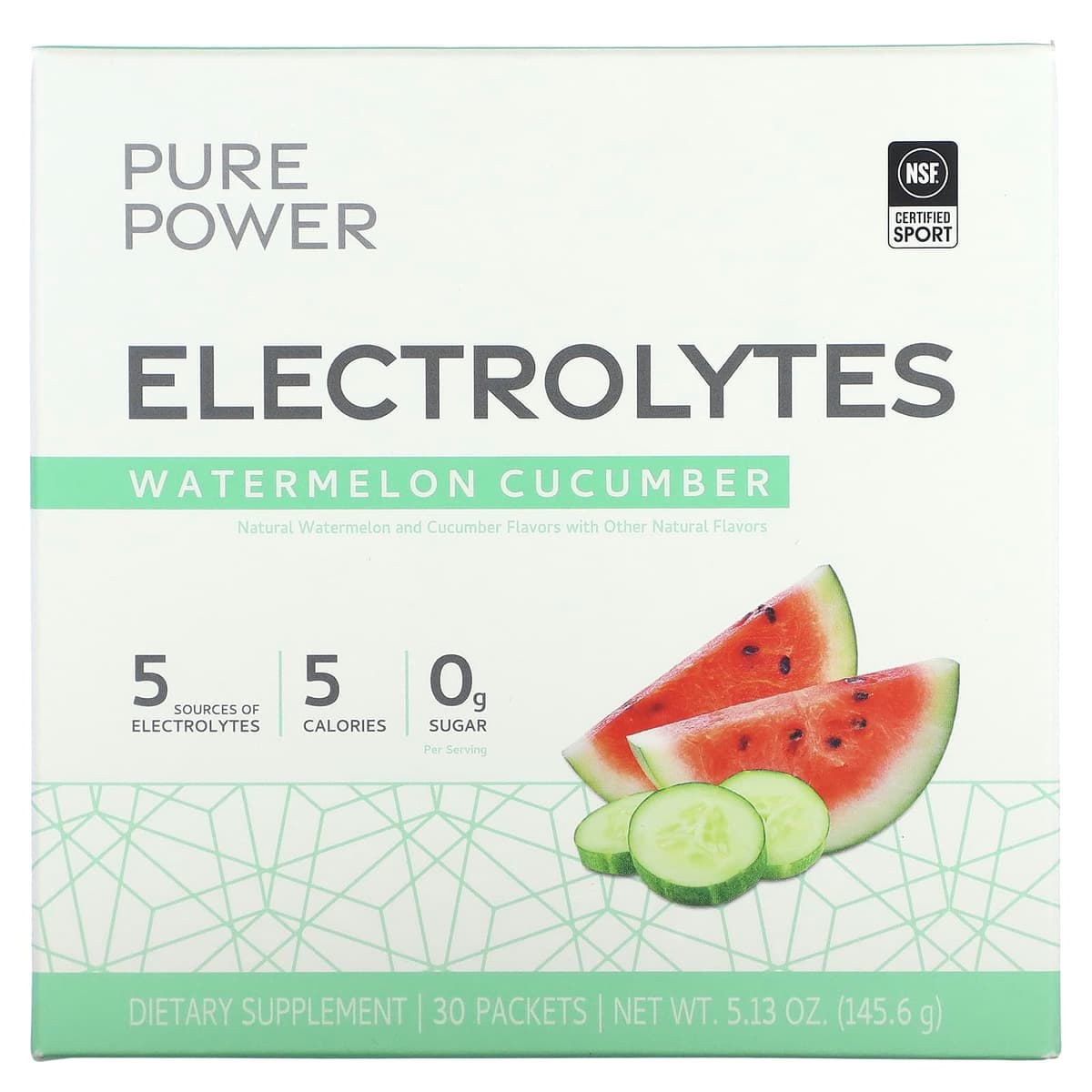 Dr. Mercola, Pure Power, электролиты, со вкусом арбуза и огурца, 30 пакетиков, 145,6 г