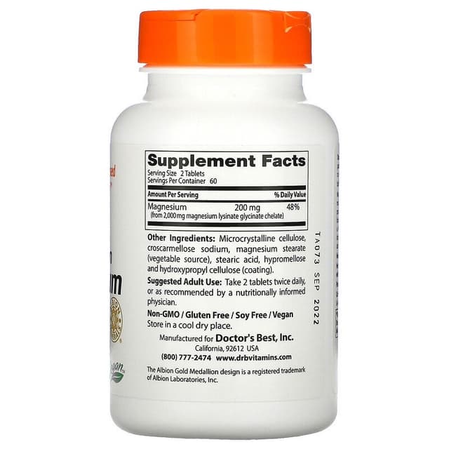 Doctor's Best, полностью хелатированный легкоусвояемый магний с Albion Minerals, 100 мг, 120 caps