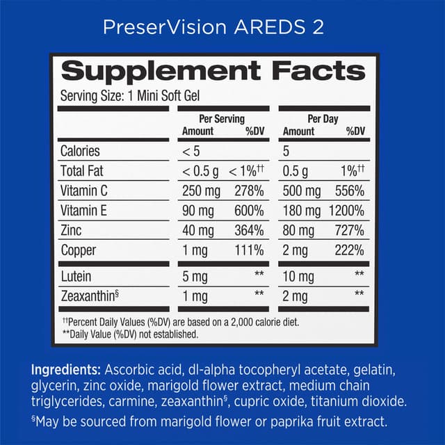 PreserVision® AREDS 2 Formula + мультивитаминная, витаминно-минеральная добавка для глаз с лютеином и зеаксантином от Bausch + Lomb, 120 мягких желатиновых капсул