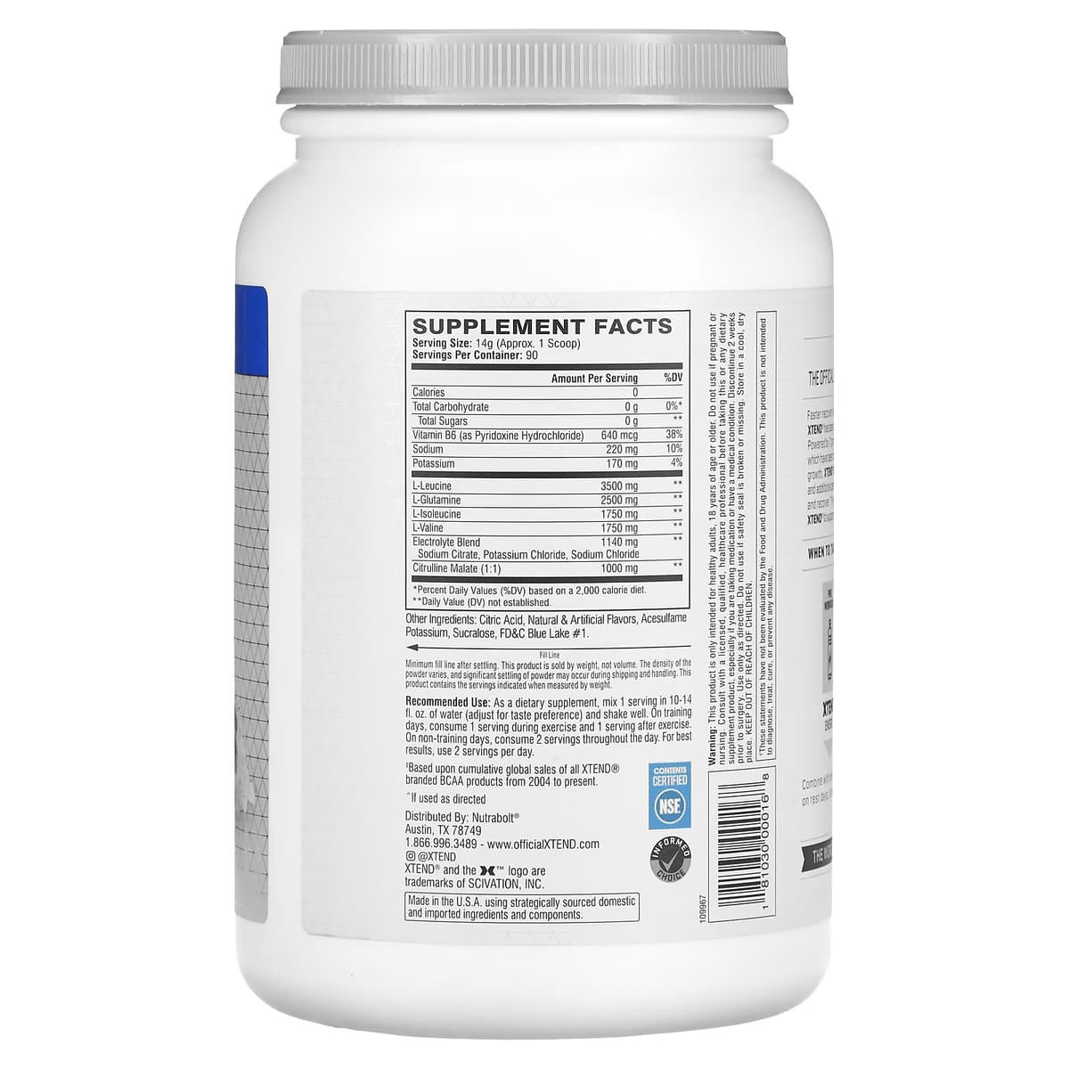 Xtend, The Original, 7 г аминокислот с разветвленной цепью (BCAA), со вкусом голубой малины, 1,26 кг