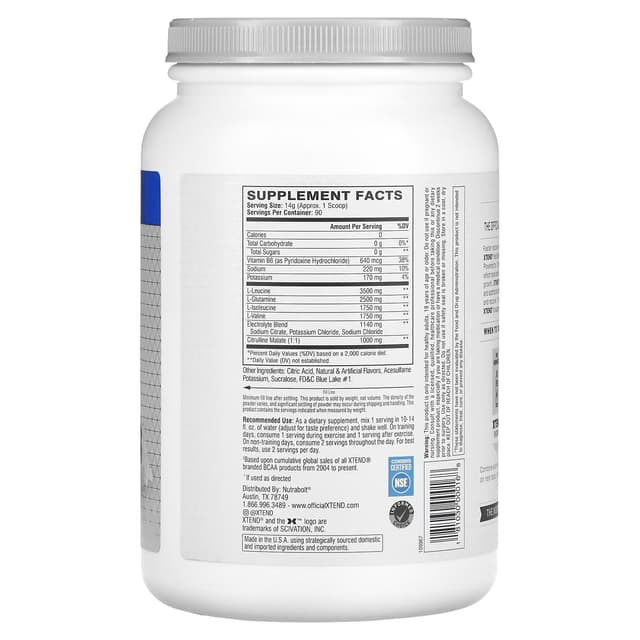 Xtend, The Original, 7 г аминокислот с разветвленной цепью (BCAA), со вкусом голубой малины, 1,26 кг