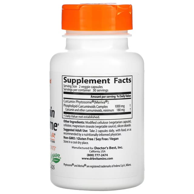 Doctor's Best, Phytosome, куркумин с Meriva, 500 мг, 60 вегетарианских капсул