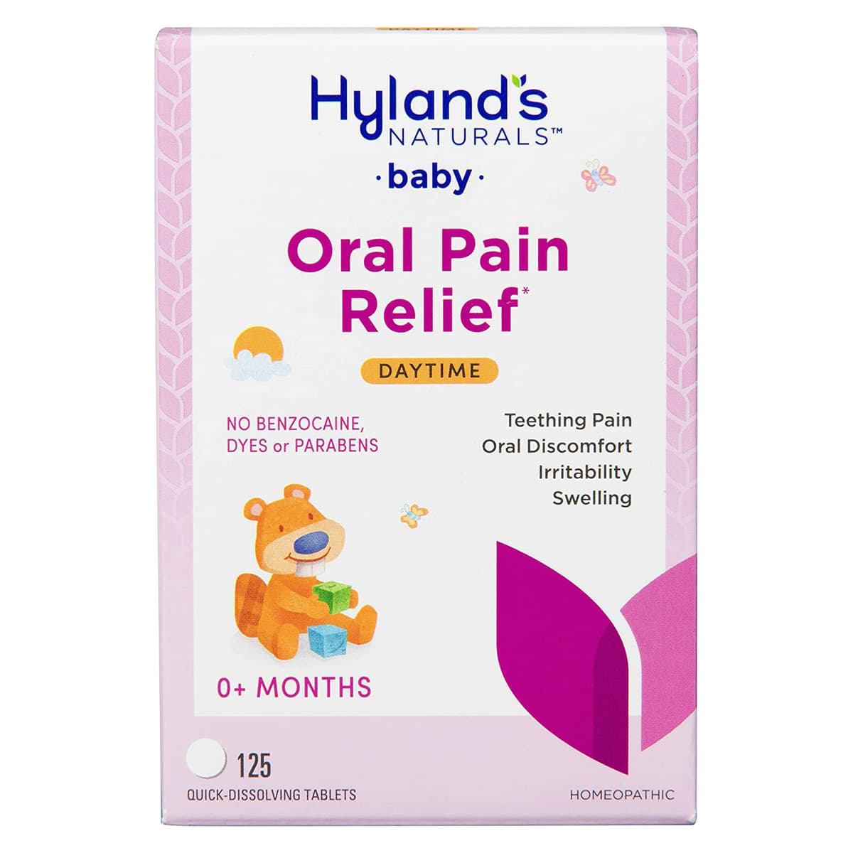 Таблетки от боли в полости рта Hyland's Naturals с ромашкой, натуральное успокаивающее средство от дискомфорта, раздражительности и отека полости рта, 125 шт.