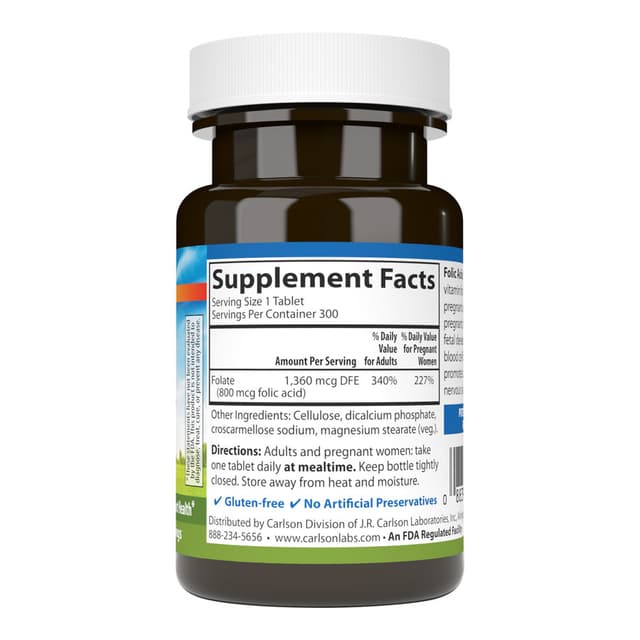 Carlson Labs, Фолиевая кислота 800 мкг