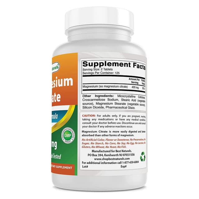 Магний цитрат magnesium citrate Best Naturals, 400 мг, 250 таблеток