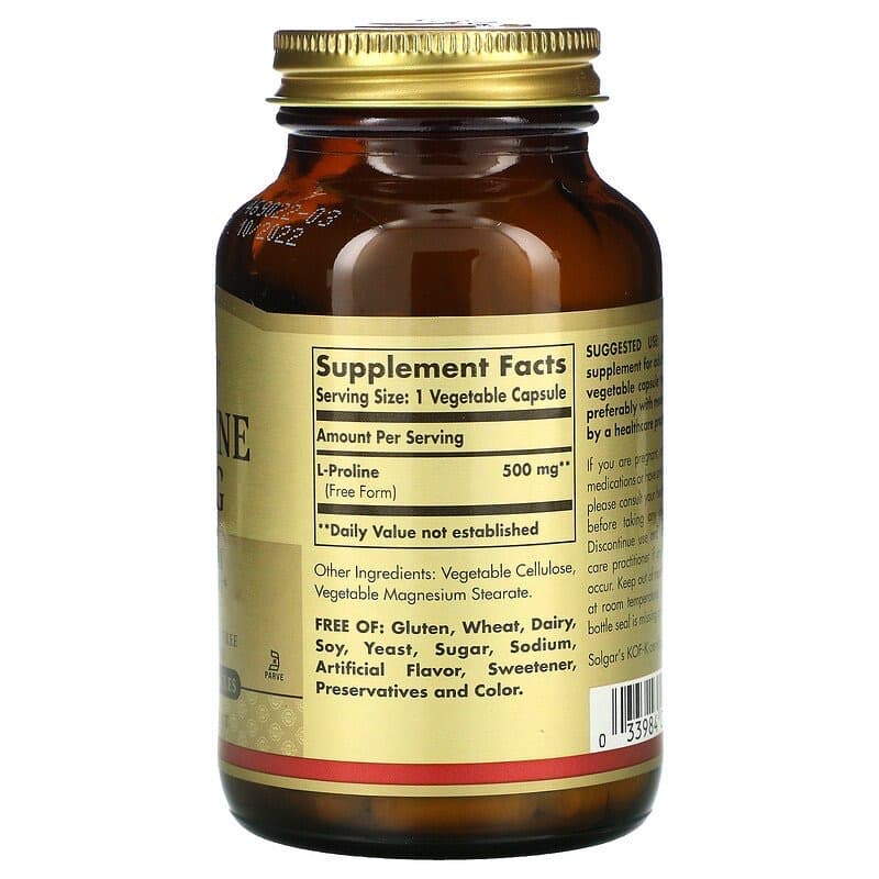 Solgar, L-Proline, 500 мг, 100 растительных капсул