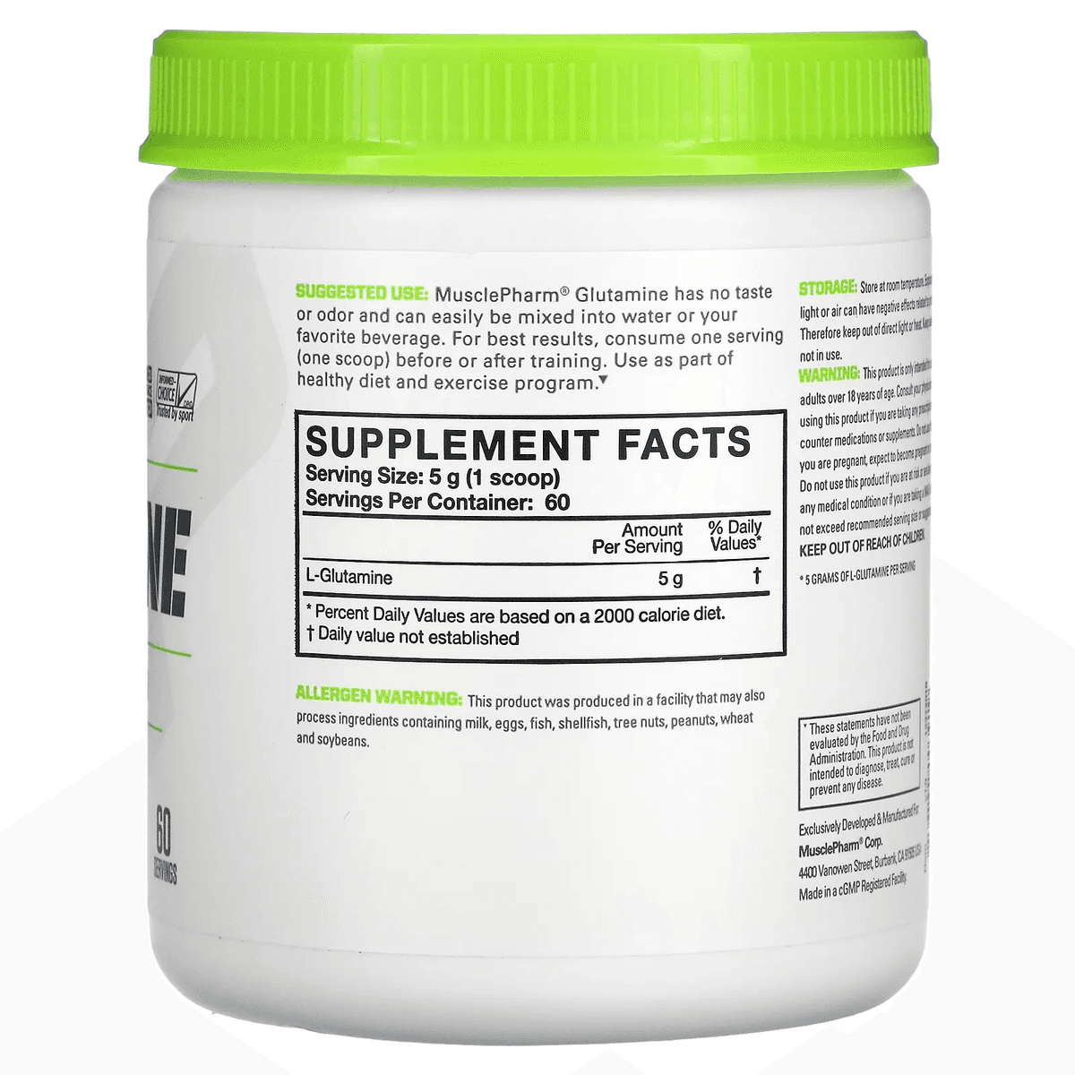 MusclePharm, Essentials, глутамин, без ароматизатора, 300 г