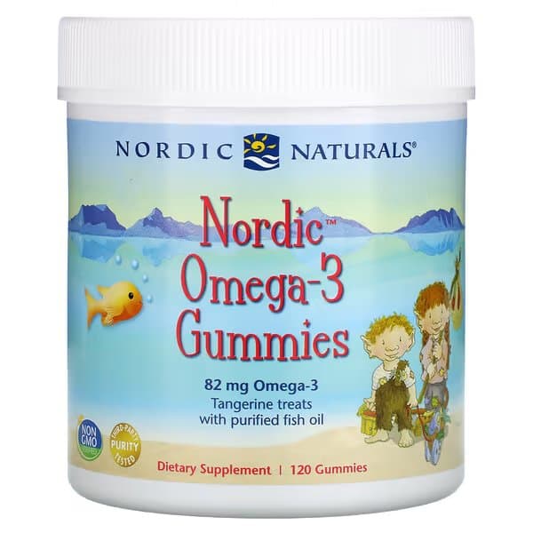 Nordic Naturals, Nordic Omega-3, лакомства со вкусом мандарина, 41 мг, 120 жевательных мармеладок