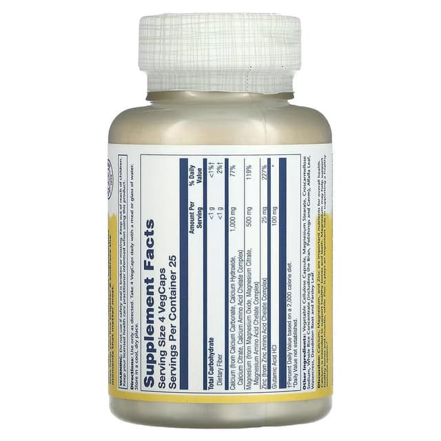 Solaray, кальций, магний и цинк, 100 растительных капсул