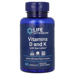 Life Extension, витамины D и К с йодом Sea-Iodine, 60 капсул