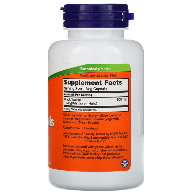 NOW Foods, Black walnut Черный орех , 500 мг, 100 вегетарианских капсул