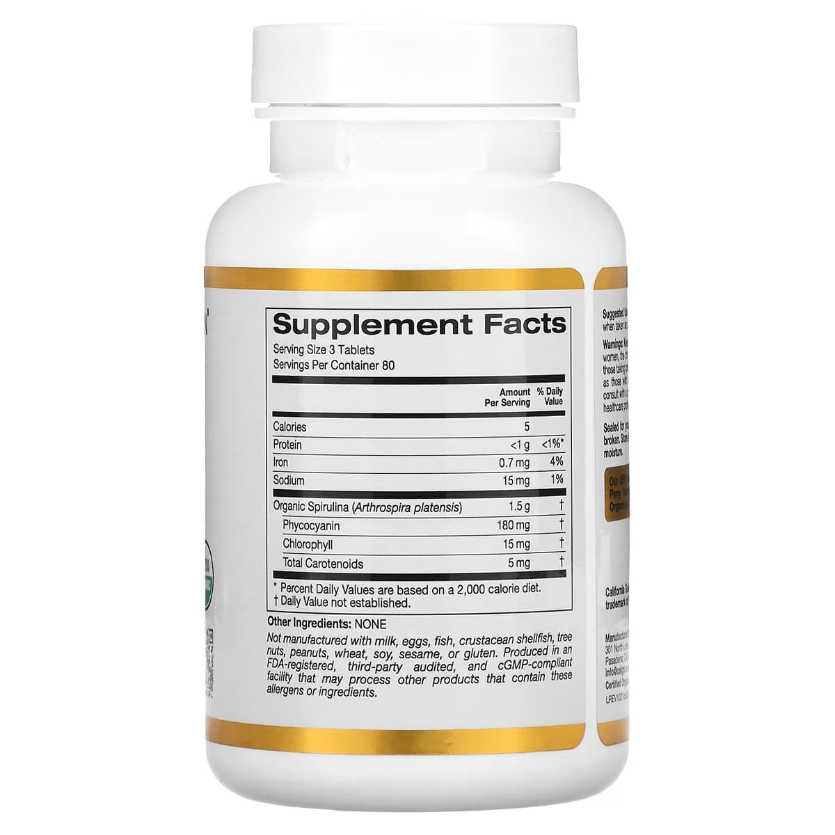 California Gold Nutrition, органическая спирулина, сертификат USDA Organic, 500 мг, 240 таблеток