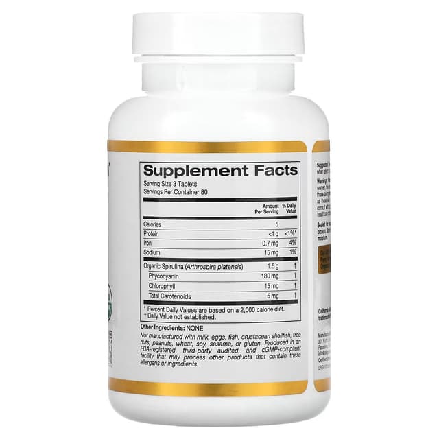 California Gold Nutrition, органическая спирулина, сертификат USDA Organic, 500 мг, 240 таблеток