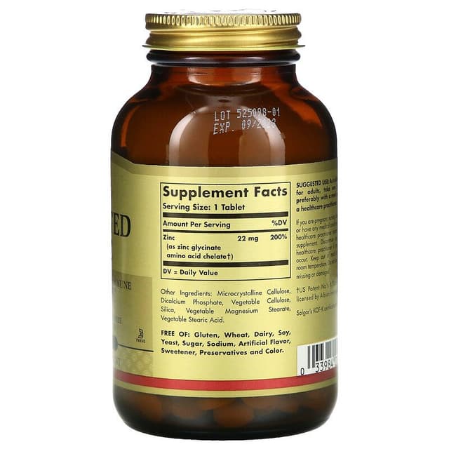 Solgar, Хелатный цинк, 100 таблеток