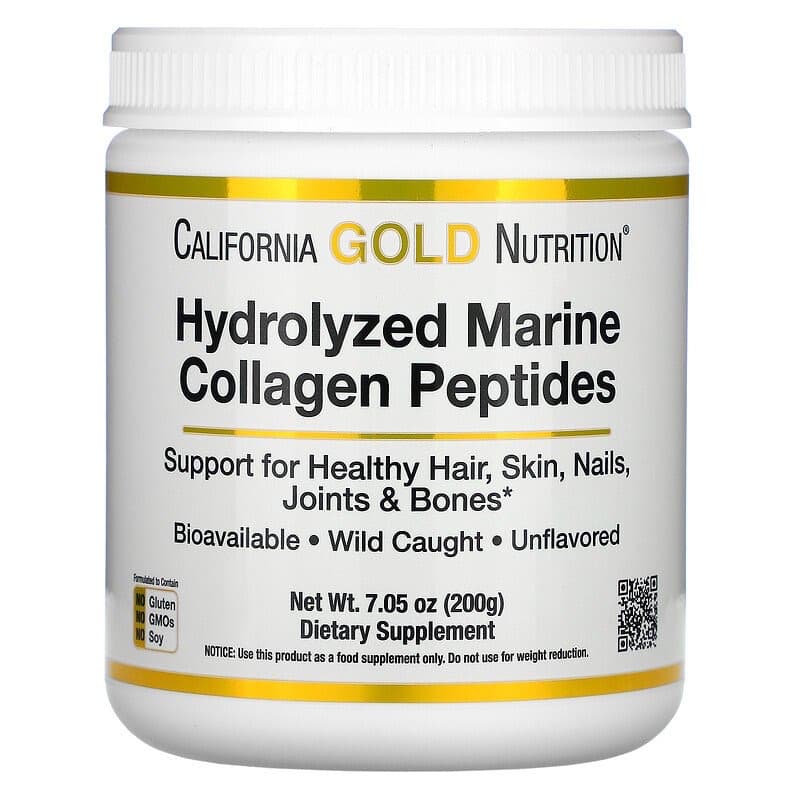 California Gold Nutrition, гидролизованные пептиды морского коллагена, без добавок, 200 г