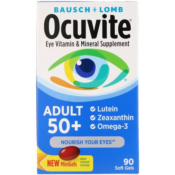 Ocuvite, для людей старше 50 лет, добавка для зрения с витаминами и микроэлементами, 90 мягких таблеток