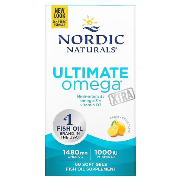 Nordic Naturals, Ultimate Omega Xtra, со вкусом лимона, 1280  мг, 60 капсул