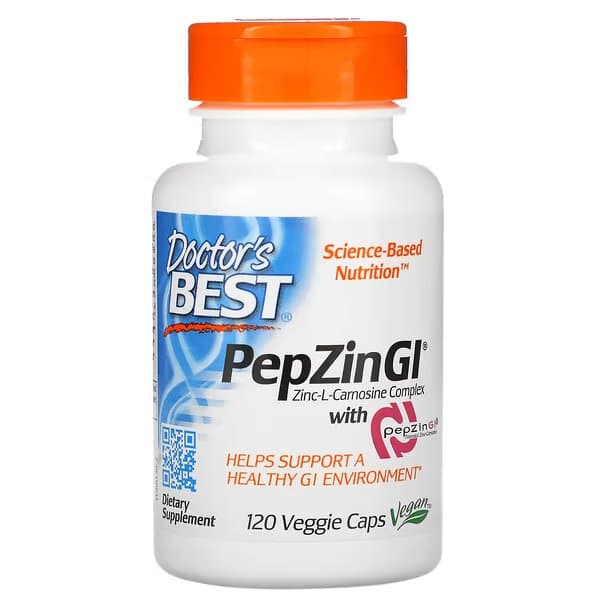Doctor's Best, PepZin GI, комплекс цинк-L-карнозина, 120 вегетарианских капсул