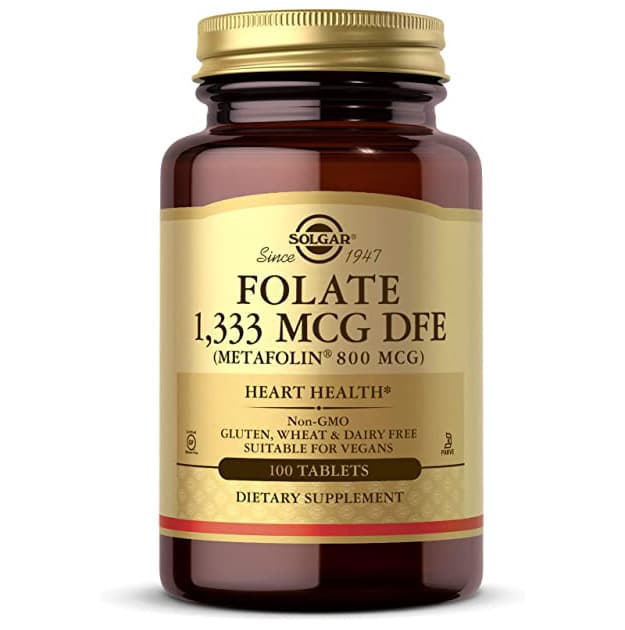 Solgar Folate 1333 мкг DFE, 100 таблеток - 800 мкг биоактивного метафолина - Здоровье сердца - без ГМО, веганский, без глютена, без молочных продуктов, кошерный - 100 порций
